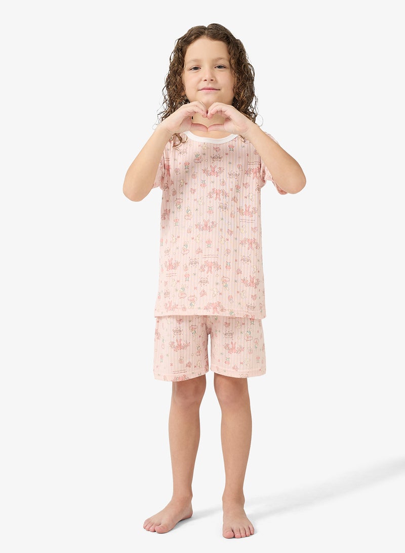 Pinata Pink Printed Ribbed Short Pyjamas - Image 1